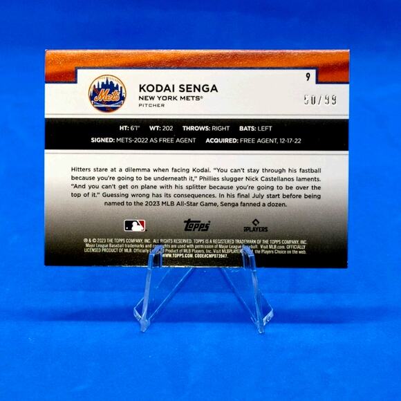 Kodai Senga #9 Topps 2023 NY Mets Rookie Card SP 50/99 - Picture 3 of 5